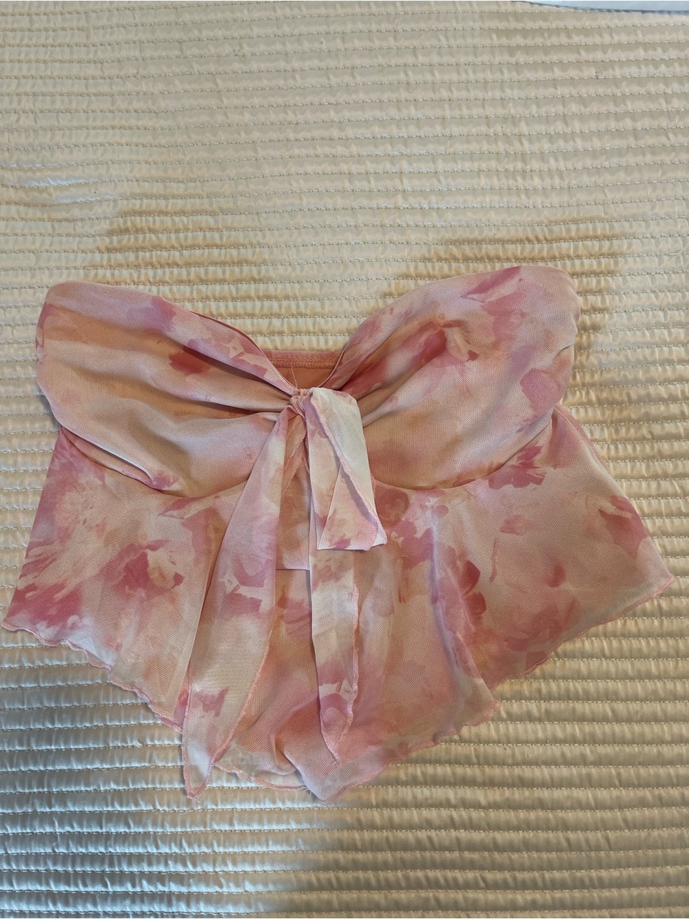 Strapless Tie-Front Crop Top in Pink Watercolor Floral